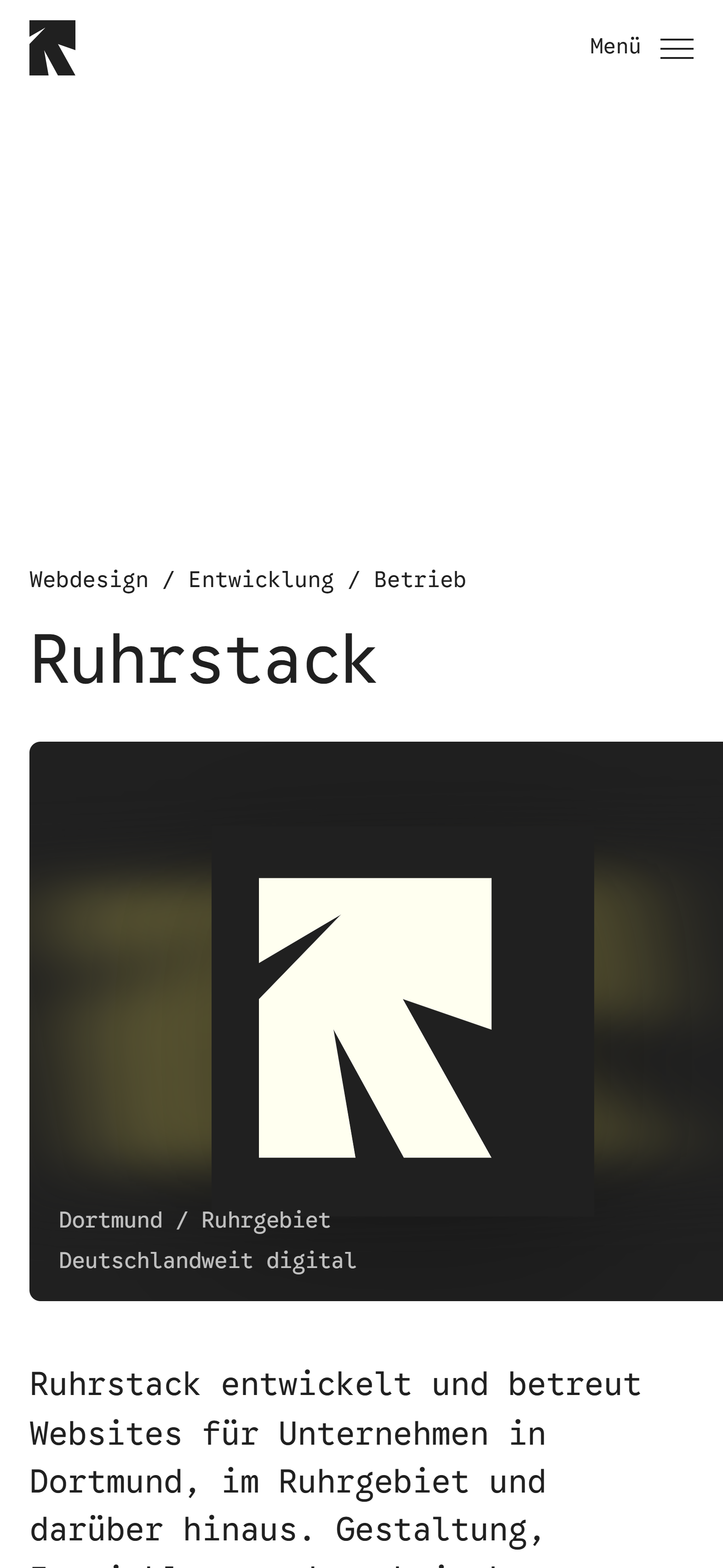 Die Ruhrstack Startseite im kleinen Format, Abschnitt für Abschnitt untereinander